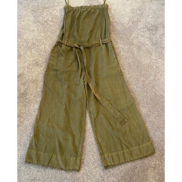 Cloth & Stone Strapless Olive Green Tencel Jumpsuit w/ Belt & Pockets Small - Picture 2 of 13